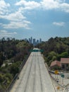 Los Angeles Skyline and empty 110 Freeway, Los Angeles, California Royalty Free Stock Photo