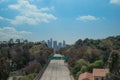 Los Angeles Skyline and empty 110 Freeway, Los Angeles, California Royalty Free Stock Photo