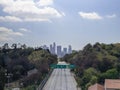 Los Angeles Skyline and empty 110 Freeway, Los Angeles, California Royalty Free Stock Photo