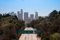 Los Angeles Skyline and empty 110 Freeway, Los Angeles, California Royalty Free Stock Photo