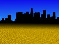 Los Angeles skyline with golden dollar coins foreground illustration