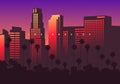 Los Angeles skyline at golden hour, California, USA.