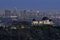 Los Angeles skyline with the Griffith Observatory in the foreground Royalty Free Stock Photo