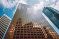 Los Angeles skyline. Low angle view of downtown office buildings with cloudy sky in the background Royalty Free Stock Photo