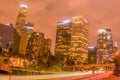 Los Angeles Skyline At Night from Overpass Royalty Free Stock Photo