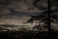 Los Angeles skyline - Night Time Panorama with view of tree branches Royalty Free Stock Photo