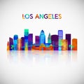 Los Angeles skyline silhouette in colorful geometric style.