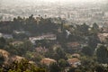 Los angeles skyline and suburbs wrapped in smoke from woosle fires in 2018