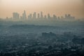 Los angeles skyline and suburbs wrapped in smoke from woosle fires in 2018
