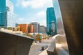 Los Angeles skyscrapers in downtown the city, traffic, pedestrians. Street view from The Walt Disney Concert Hall Royalty Free Stock Photo