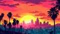 Los Angeles Sunset In 1830s: A Pixel Art Close-up Royalty Free Stock Photo