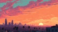 Los Angeles Sunset In 1830s: A Pixel Art Close-up