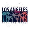 Los Angeles Surfing graphic with palms. T-shirt design and print.