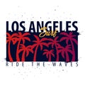 Los Angeles Surfing graphic with palms. T-shirt design and print.