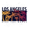 Los Angeles Surfing graphic with palms. T-shirt design and print.