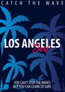 Los Angeles Surfing graphic with palms. T-shirt design and print.