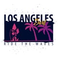 Los Angeles Surfing graphic with palms. T-shirt design and print.