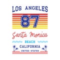 Los Angeles text and Santa Monica hand lettering with palm trees