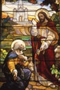 LOS ANGELES, UNITED STATES - Aug 06, 1987: Jesus gives the Keys of the Kingdom to St. Peter Royalty Free Stock Photo