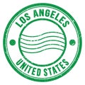 LOS ANGELES - UNITED STATES, words written on green postal stamp
