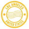 LOS ANGELES - UNITED STATES, words written on yellow postal stamp