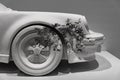 Los Angeles, US - 16 Apr 2023 - Eroded cars on the expo by Daniel Arsham
