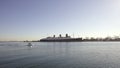 Los Angeles, USA. December 10, 2020. Beautiful view of RMS Queen Mary ocean liner in Long Beach, Los Angeles. Queen Mary Royalty Free Stock Photo