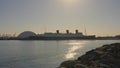 Los Angeles, USA. December 10, 2020. Beautiful view of RMS Queen Mary ocean liner in Long Beach, Los Angeles. Queen Mary Royalty Free Stock Photo