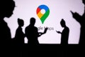 LOS ANGELES, USA, JANUARY 30, 2023: Google Map. Innovating Together: Silhouetted Web Developers Uniting for Progress with Company