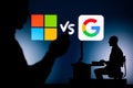 LOS ANGELES, USA, JANUARY 30, 2023: Microsoft vs Google. Artificial Intelligence war. The Intersection of Personal and