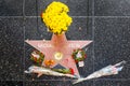 yellow flowers, red roses and other flowers at the star for Michael Jackson at the walk of fame Royalty Free Stock Photo