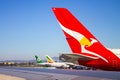 Airplanes lined up at Los Angeles International Airport