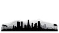 Los Angeles, USA skyline. City silhouette with skyscraper buildings, mountains and palm trees. Famous american cityscape Royalty Free Stock Photo