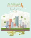 Los Angeles vector city greeting card. California poster in colorful flat style.