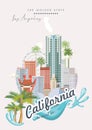 The Golden state. Los Angeles vector city template. California poster in colorful flat style.