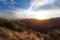 Los Angeles, view from Griffith Park at the Hollywood hills at sunset, southern California Royalty Free Stock Photo