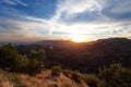 Los Angeles, view from Griffith Park at the Hollywood hills at sunset, southern California Royalty Free Stock Photo