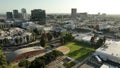 Los Angeles Wilshire Center from Rampart Village Aerial Shot Back Tilt Up in California USA