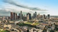 Los Angels city center. Los angeles aerial view, with drone. Los Angeles downtown skyline.