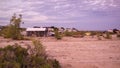 Motorhomes parked and camping at the beach during sunset, Los Barriles, Baja California, Mexico - December 11th, 2017