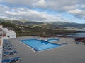 Los Cancajos, La Palma, Canary Islands, Spain, December 22, 2019: Swimming pool at the roof terrace at apartments