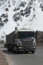 Los Caracoles highway, with many curves, in the Andes mountains