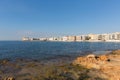 Los Locos Torrevieja Spain view across bay to beach and holiday appartment buildings