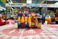 LOS MOCHIS, MEXICO - Feb 13, 2020: sauces on the market in the food court