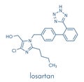 Losartan hypertension drug molecule. Skeletal formula. Royalty Free Stock Photo