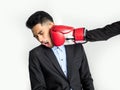 Lose mistake concept, The Young Asian Businessman Was Punched in the Face, Isolated on White Background Royalty Free Stock Photo