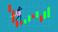 Lose your savings by investing in stocks. An investor with a piggy bank decides to invest in candlestick charts