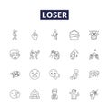 Loser line vector icons and signs. Unsuccessful, Inadequate, Impoverished, Disadvantaged, Fruitless, Disjointed