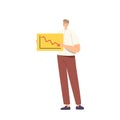Loser, Stupid Employee Concept. Confused Male Character Holding Banner with Drop Stock Market Arrow Statistics Chart Royalty Free Stock Photo