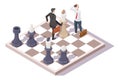 Loser And Winner, Businessman Characters On Chess Board, Vector Isometric Illustration. Business Competition, Fight.